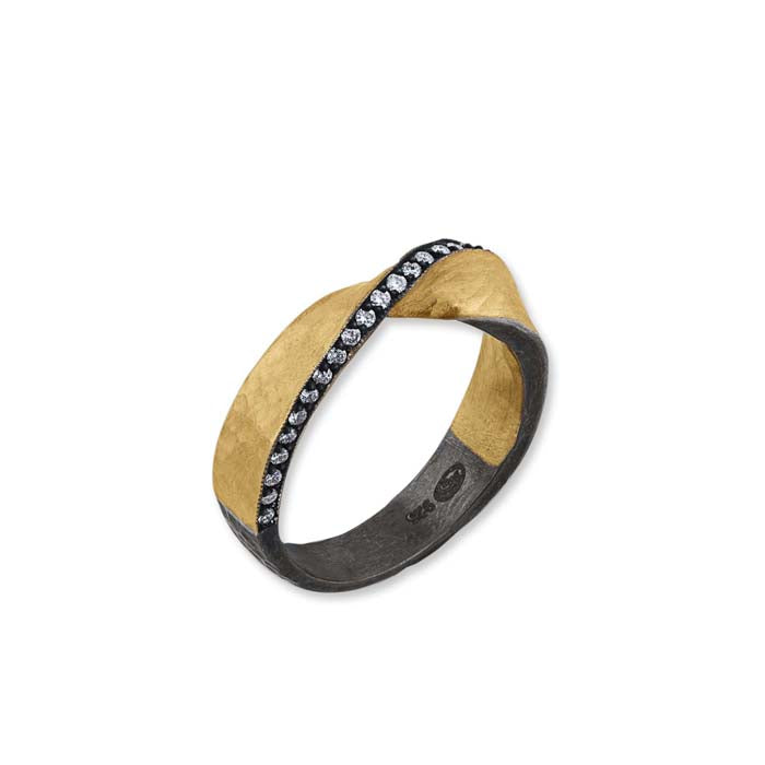 Lika Behar Twist Ring with Diamonds in Oxidized Sterling Silver and 24K Yellow Gold