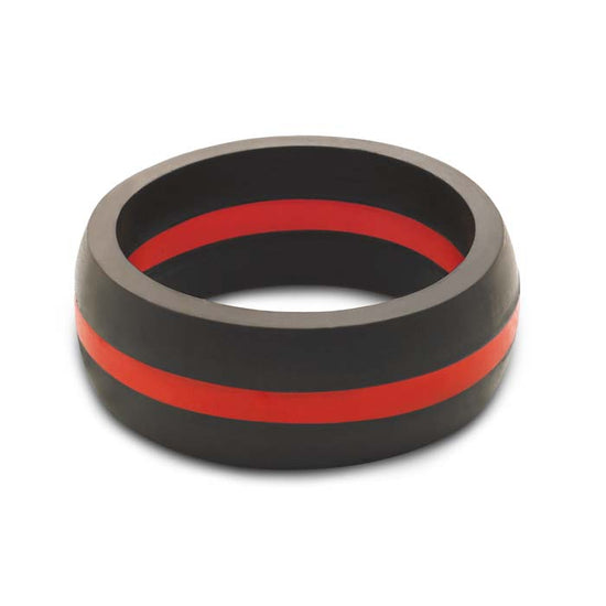 QALO Mens Medical Grade Black with Red Stripe Wedding Band 8.7MM