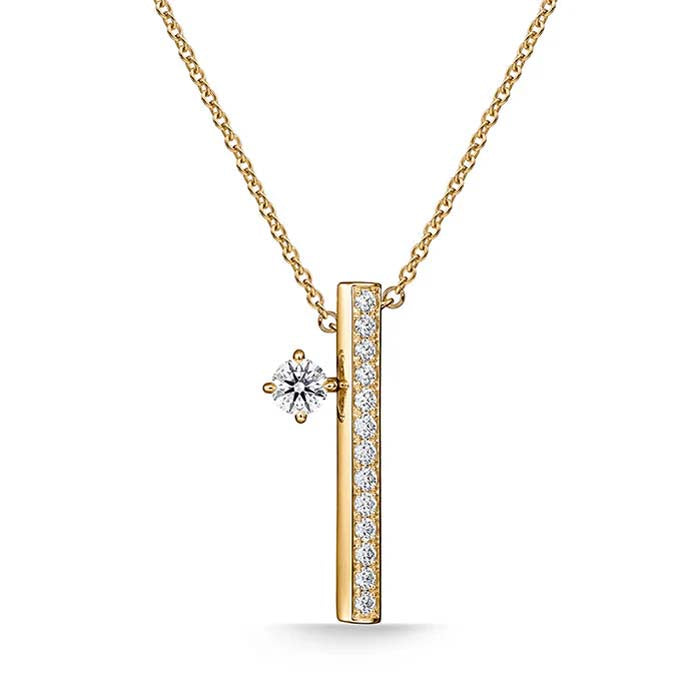 Hearts On Fire Barre Floating Single Diamond Pavé Necklace in 18K Yellow Gold