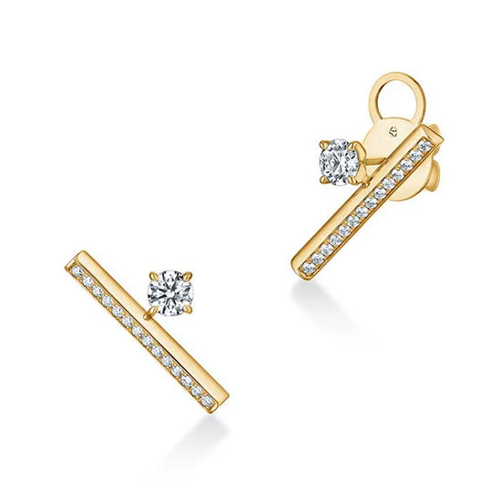 Hearts On Fire Barre Single Diamond Pavé Climber Earrings in 18K Yellow Gold