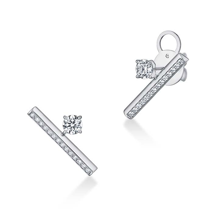 Hearts On Fire Barre Floating Single Diamond Pavé Climber Earrings in 18K White Gold