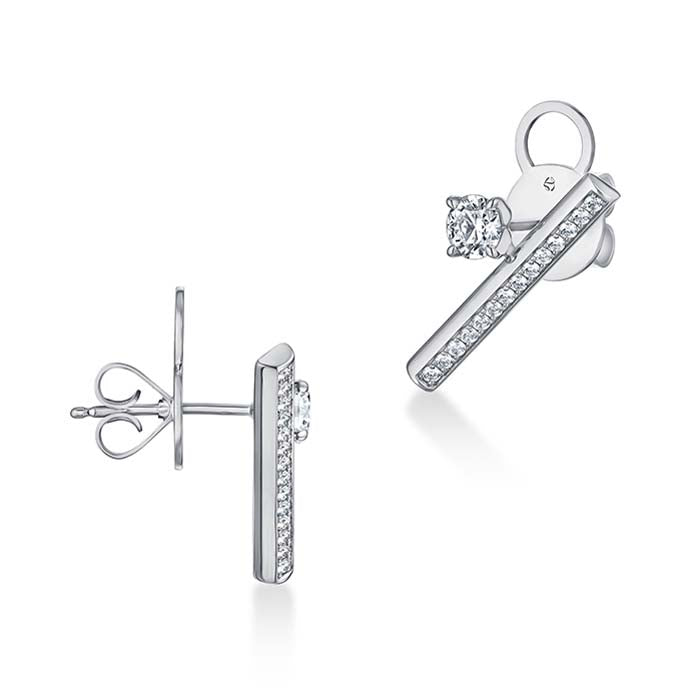 Hearts On Fire Barre Floating Single Diamond Pavé Climber Earrings in 18K White Gold