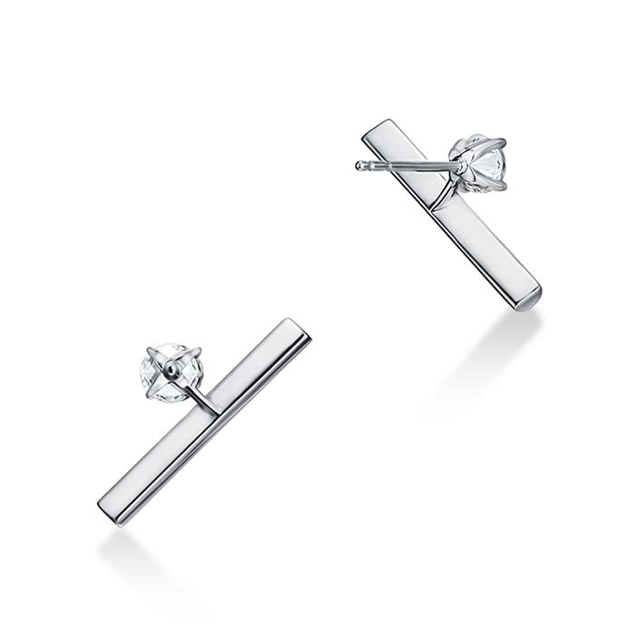 Hearts On Fire Barre Floating Single Diamond Pavé Climber Earrings in 18K White Gold