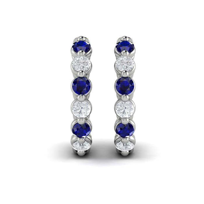 Vlora Diamond and Blue Sapphire Twist Hoop Huggie Earrings in 14K White Gold