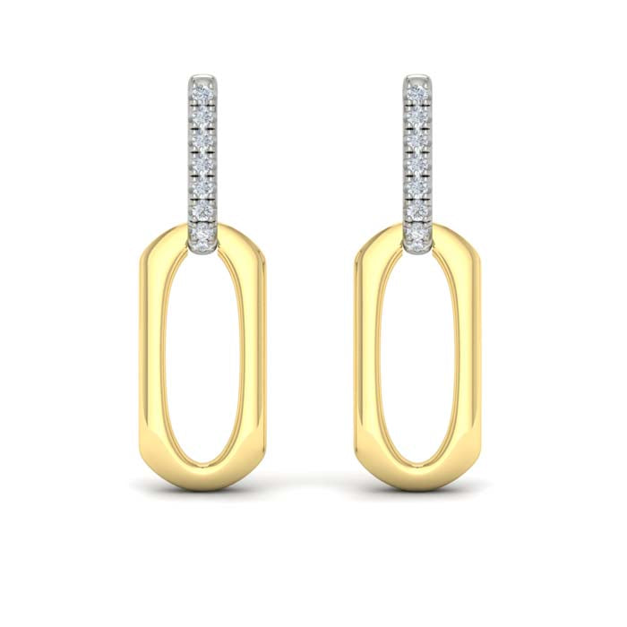 Vlora Diamond Accent North South Open Oval Pendant Link Earrings in 14K Yellow and White Gold