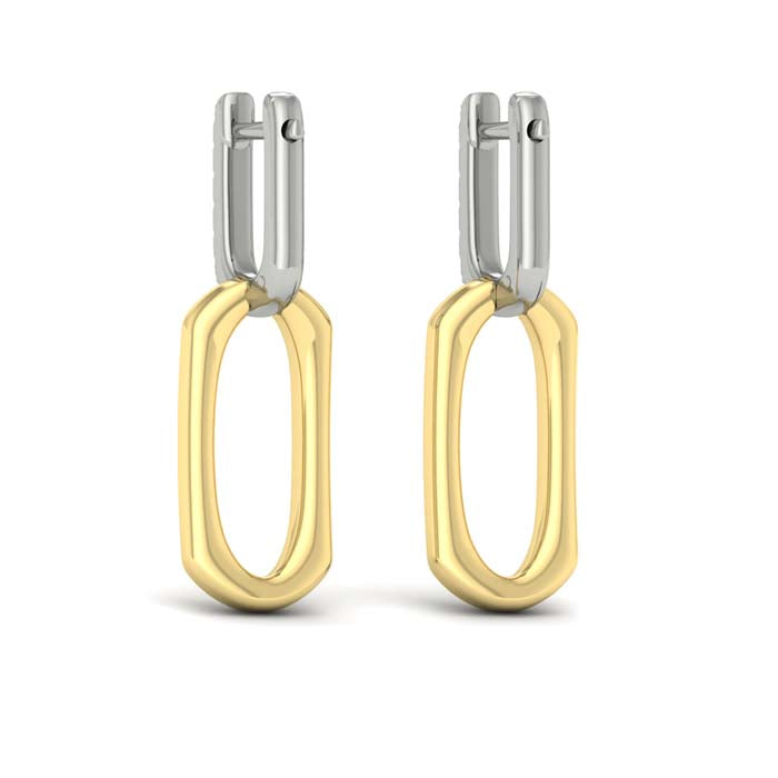 Vlora Diamond Accent North South Open Oval Pendant Link Earrings in 14K Yellow and White Gold