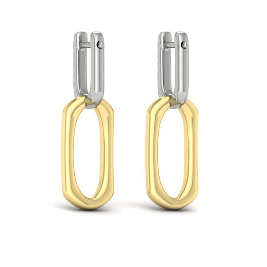 Vlora Diamond Accent North South Open Oval Pendant Link Earrings in 14K Yellow and White Gold