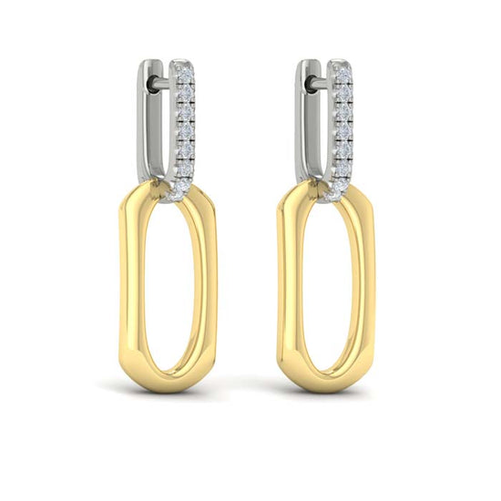 Vlora Diamond Accent North South Open Oval Pendant Link Earrings in 14K Yellow and White Gold