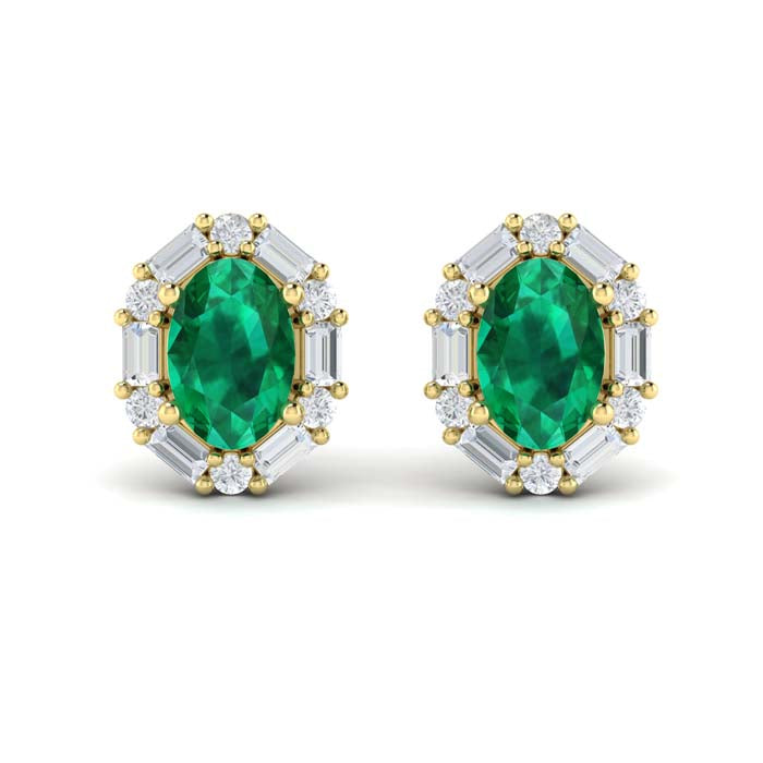 Vlora Adella Emerald and Diamond Stud Earrings in 14K Yellow Gold