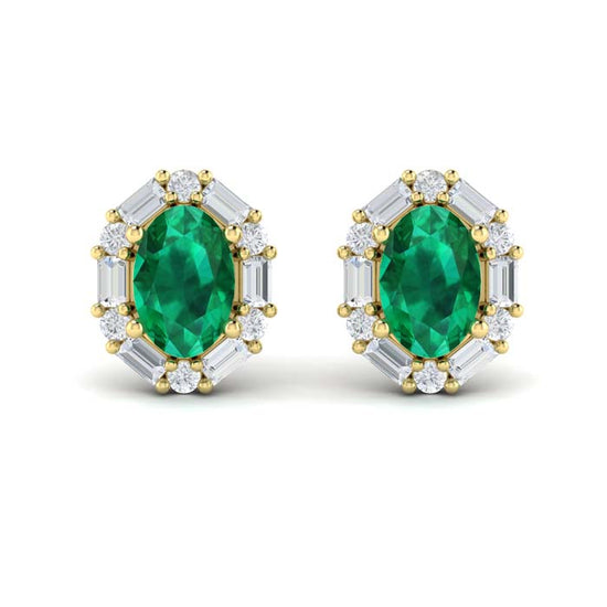 Vlora Adella Emerald and Diamond Stud Earrings in 14K Yellow Gold