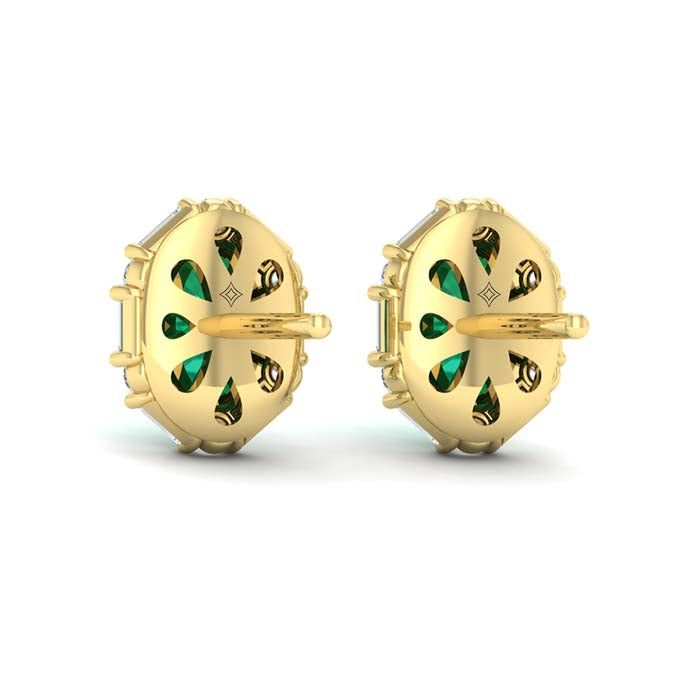 Vlora Adella Emerald and Diamond Stud Earrings in 14K Yellow Gold