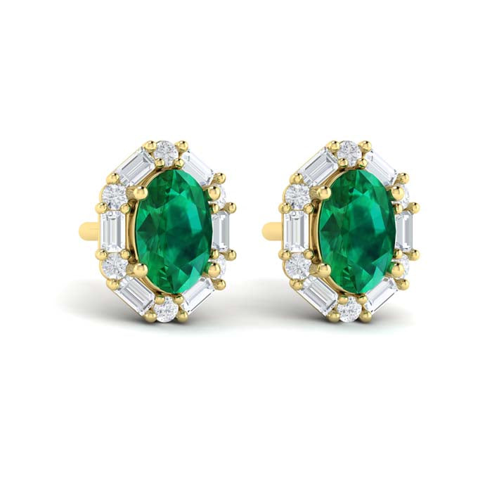 Vlora Adella Emerald and Diamond Stud Earrings in 14K Yellow Gold