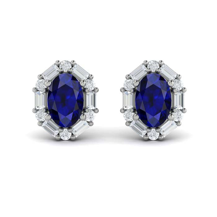 Vlora Adella Sapphire and Diamond Stud Earrings in 14K White Gold