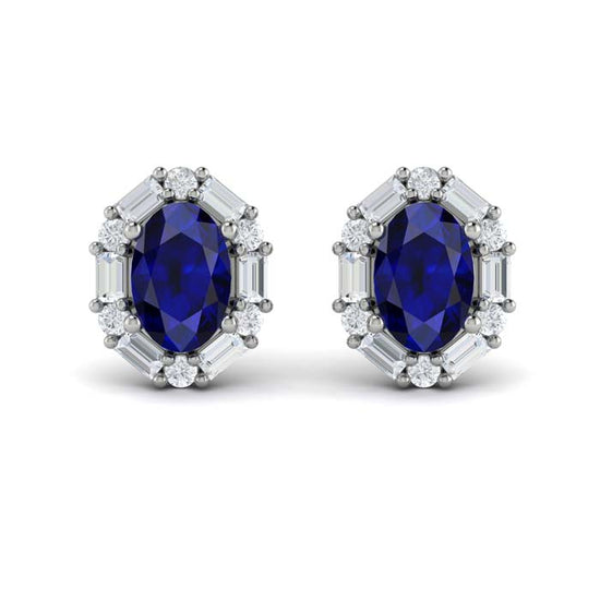 Vlora Adella Sapphire and Diamond Stud Earrings in 14K White Gold