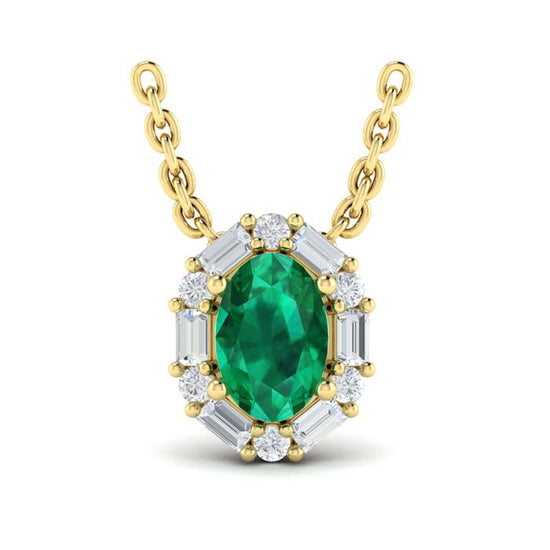 Vlora Adella Emerald and Diamond Pendant Necklace in 14K Yellow Gold