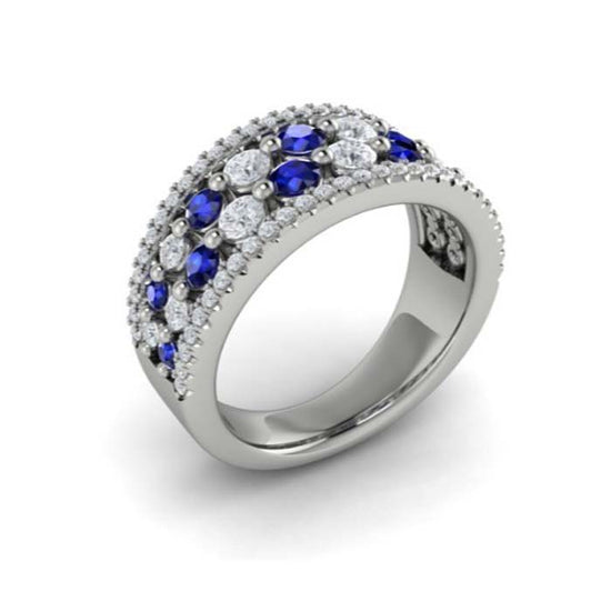 Vlora Blue Sappire and Diamond Adella Cluster Statement Ring in 14K White Gold