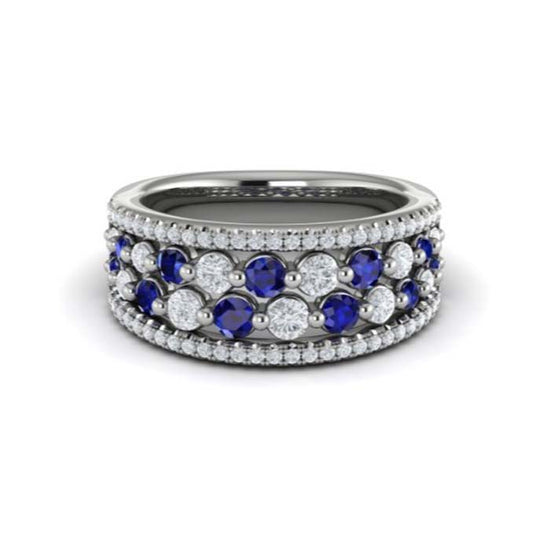 Vlora Blue Sappire and Diamond Adella Cluster Statement Ring in 14K White Gold