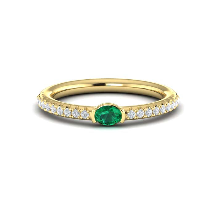 Vlora Sofia Collection Emerald and Diamond Ring in 14K Yellow Gold