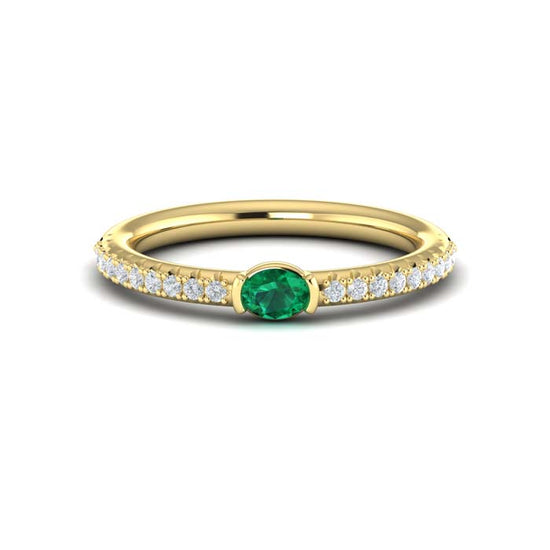 Vlora Sofia Collection Emerald and Diamond Ring in 14K Yellow Gold