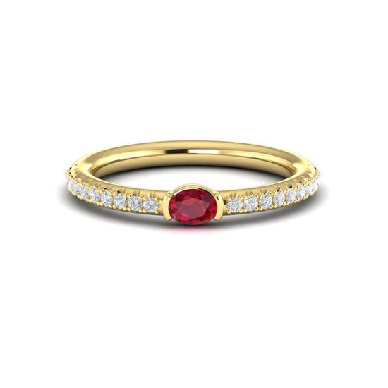 Vlora Horizontal Oval Ruby "Sofia Collection" Ring in 14K Yellow Gold