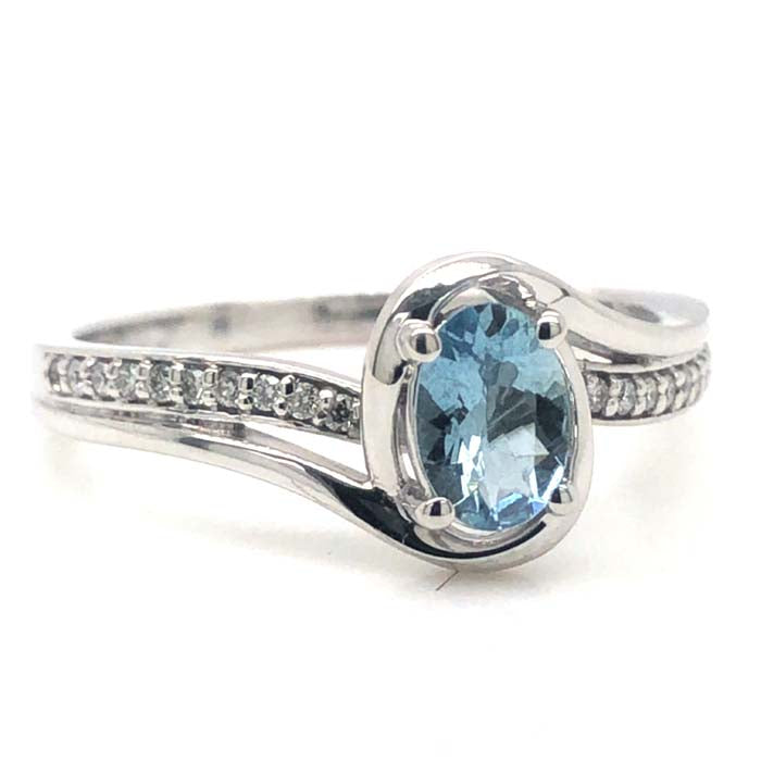 Mountz Collection Oval Aquamarine Bypass Ring in 14K White Gold