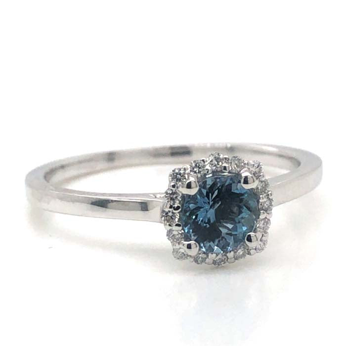 Mountz Collection Round Aquamarine Fancy Halo Ring in 14K White Gold