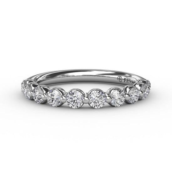 Fana Single Prong Set Diamond Wedding Band in 14K White Gold