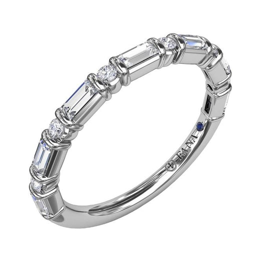 Fana Baguette and Round Diamond Wedding Band in 14K White Gold