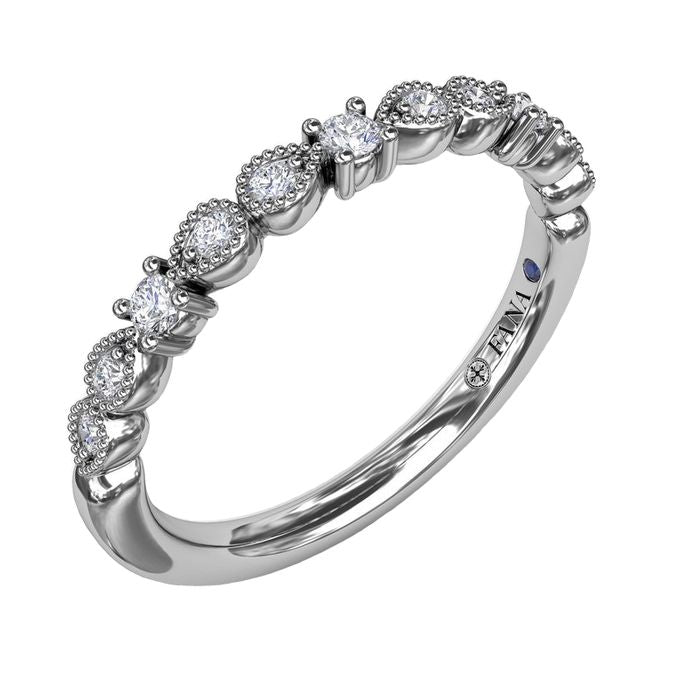 Fana Milgrain Accent Diamond Wedding Band in 14K White Gold