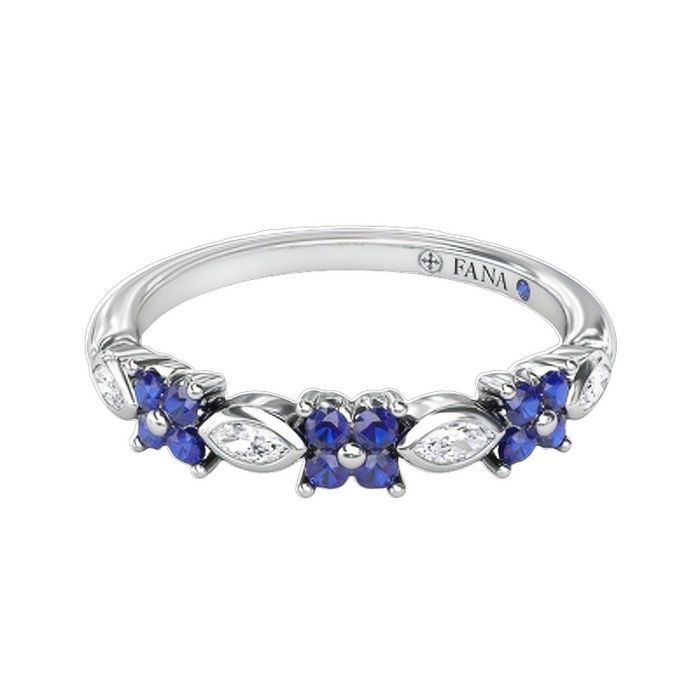 Fana Sapphire and Diamond Wedding Band in 14K White Gold