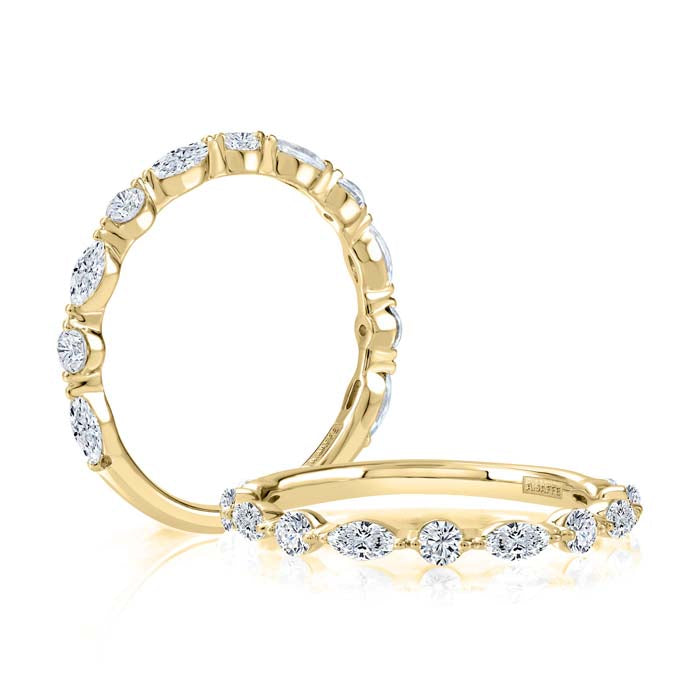 A. Jaffe .67CTW Marquise and Round Diamond Wedding Band in 14K Yelow Gold