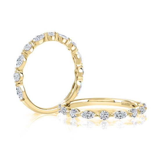 A. Jaffe .67CTW Marquise and Round Diamond Wedding Band in 14K Yelow Gold