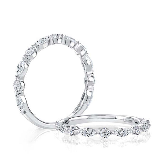 A. Jaffe Marquise and Round Diamond Wedding Band in 14K White Gold