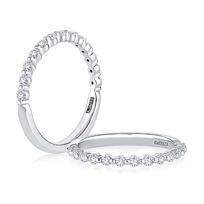 A. Jaffe Single Shared Prong Diamond Wedding Band in 14K White Gold