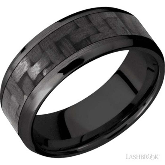 Lashbrook 8MM Wedding Band in Zirconium with Carbon Fiber Inlay