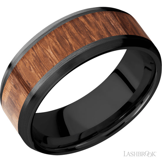 Lashbrook 8mm Zirconium Wedding Band with 5mm Leopard Wood Inlay