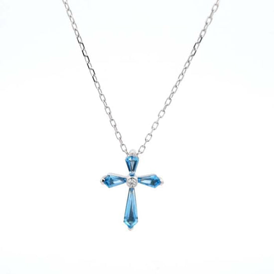 Charles Krypell Swiss Blue Topaz and Diamond Cross in 18K White Gold