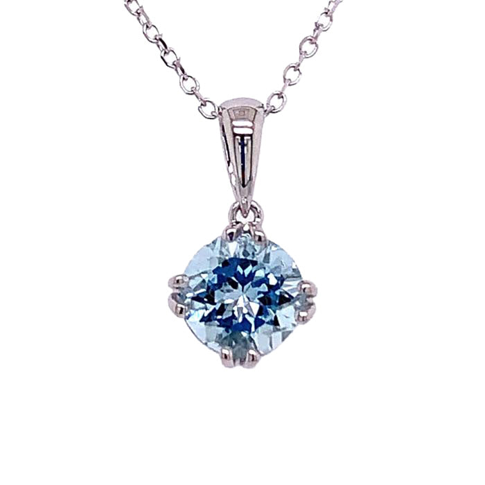 Mountz Collection Aquamarine Round Pendant in 14K White Gold