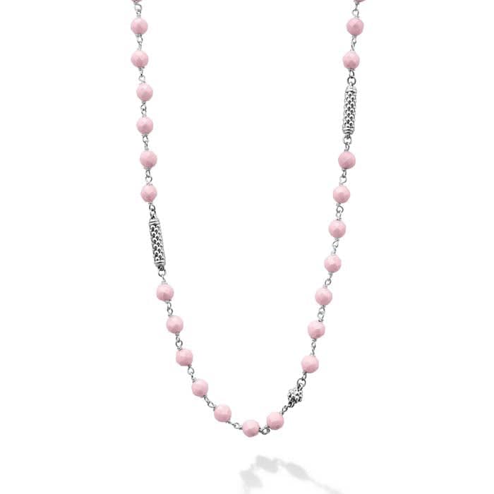 LAGOS 18" Pink Ceramic Caviar Icon Beaded Necklace in Sterling Silver