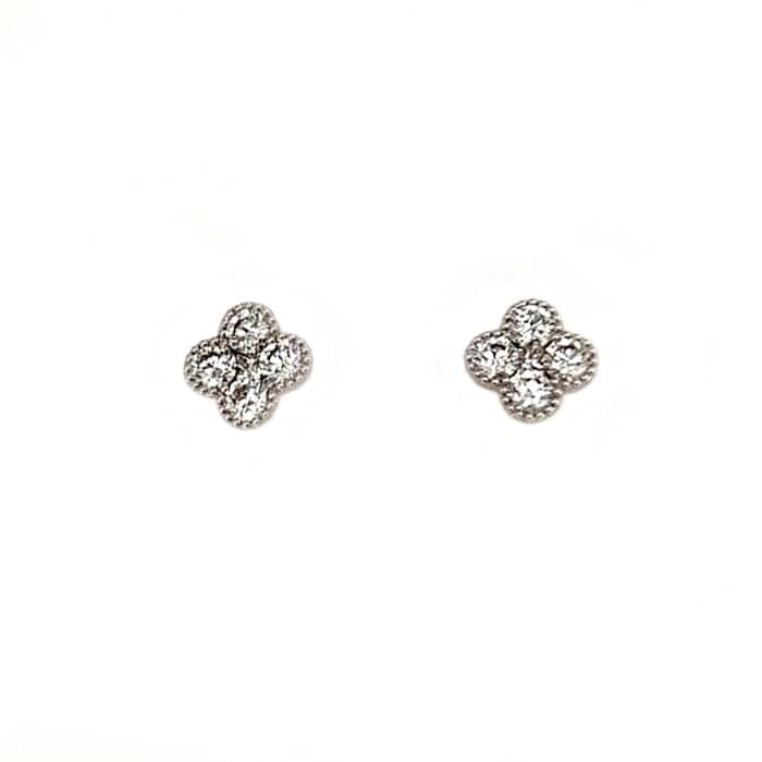 Mountz Collection .76CTW 4-Petal Clover Stud Earrings in 14K White Gold