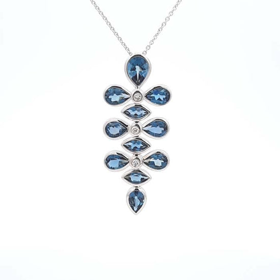 Charles Krypell Pear and Marquise London Blue Topaz Pendant with Diamonds in 18K White Gold