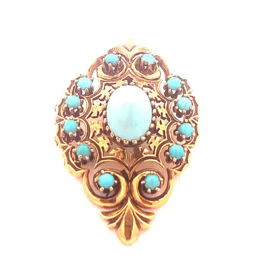 Estate Turquoise Pin in 14K Yellow Gold