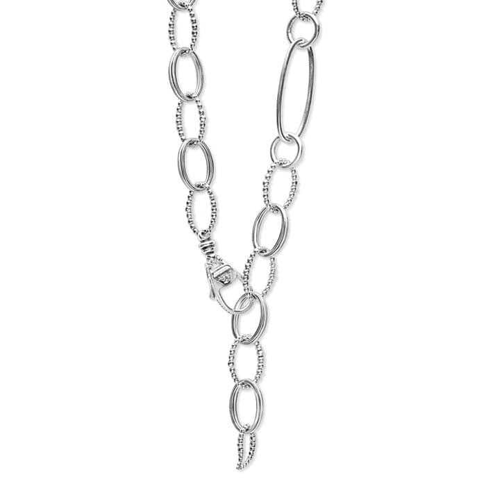 LAGOS 34" Smooth and Beaded Oval Link Necklace in Sterling Silver