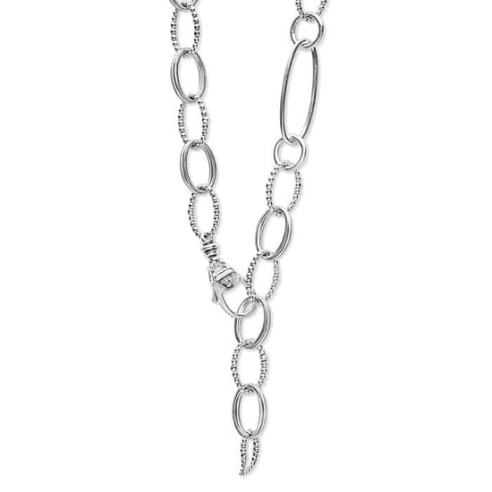 LAGOS 34" Smooth and Beaded Oval Link Necklace in Sterling Silver