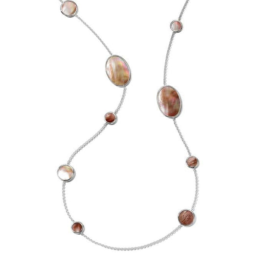 Ippolita Polished Rock Candy Brown Shell Oval Station Necklace in Sterling Silver