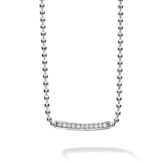 LAGOS .Diamond Caviar Spark Bar Pendant on Ball Chain Necklace in Sterling Silver