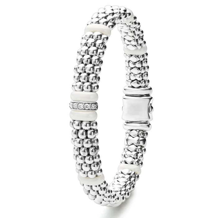 LAGOS White Ceramic Caviar Single Station Diamond Bracelet in Sterling Silver