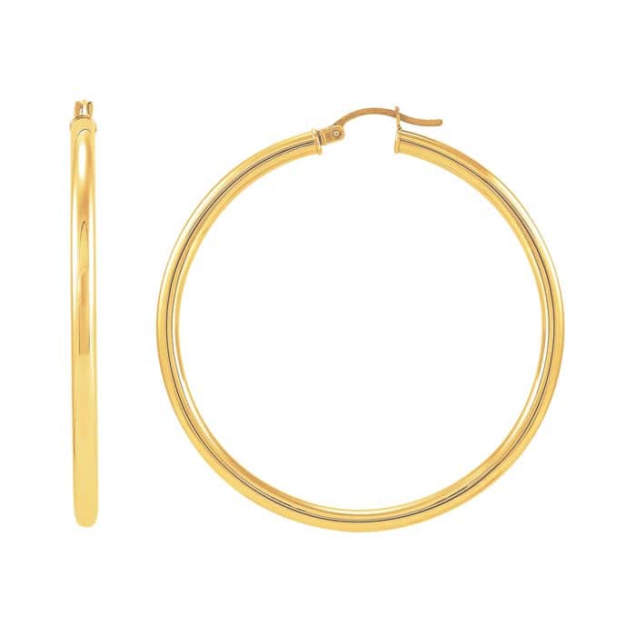 Mountz Collection 3mm x 50mm Round Tube Hoop Earrings in 14K Yellow Gold