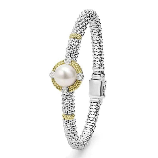 LAGOS Pearl and Diamond Bracelet in Sterling SIlver and 18K Yellow Gold