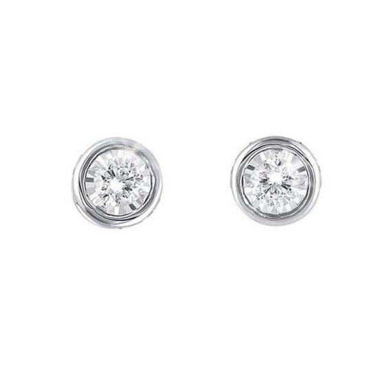 Mountz Collection 1/6CTW Diamond Bezel Illusion Stud Earrings 14K White Gold
